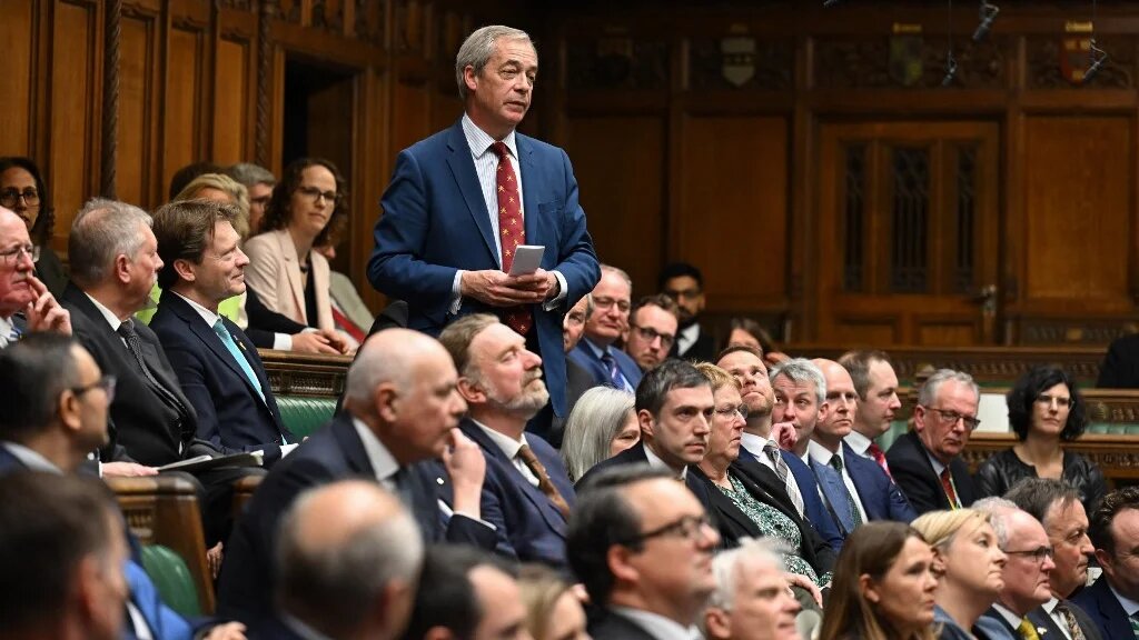 Reform UK leader Nigel Farage speaks after British Prime Minister Keir Starmer updates Parliament following a weekend of talks with European leaders on Ukraine, on 3 March 2025 (AFP)