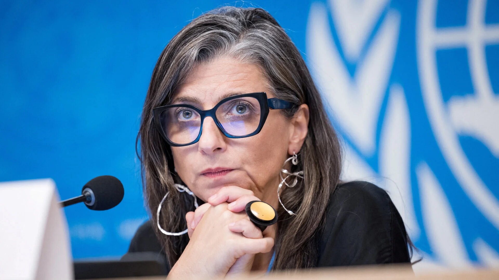 United Nations Special Rapporteur on the situation of human rights in the occupied Palestinian territory, Francesca Albanese, attends a press conference at the European headquarters of the UN in Geneva, Switzerland, on 15 September 2025 (Pierre Albouy/Reuters)