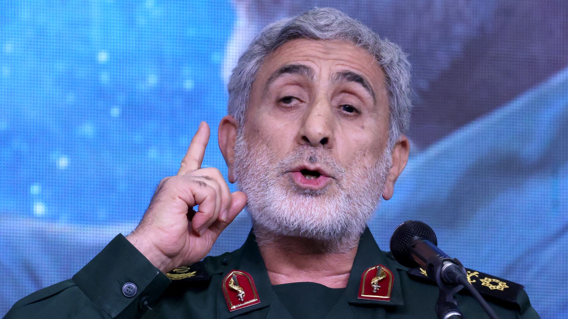 Esmail Qaani, head of the Iranian Revolutionary Guard's Quds Force, speaks at a memorial event for Qassem Soleimani in Tehran in January 2024 (Atta Kenare/AFP)