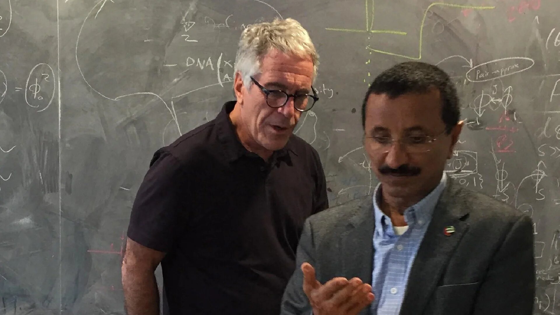 This undated and unlocated handout image released by Democrats on the House Oversight Committee on 18 December 2025 shows late convicted sex offender Jeffrey Epstein (L) with CEO of DP World Sultan Ahmed bin Sulayem (House Oversight Committee/AFP)