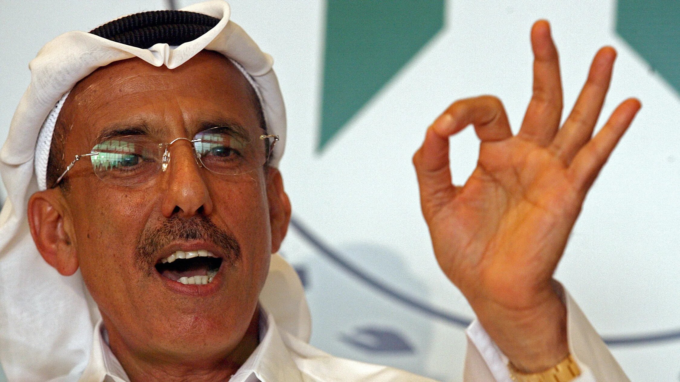 Khalaf Ahmed al-Habtoor, chairman of the United Arab Emirates' al-Habtoor Group, gestures during a press conference at Beirut airport on 20 March 2007 (AFP/Haitham Mussawi)