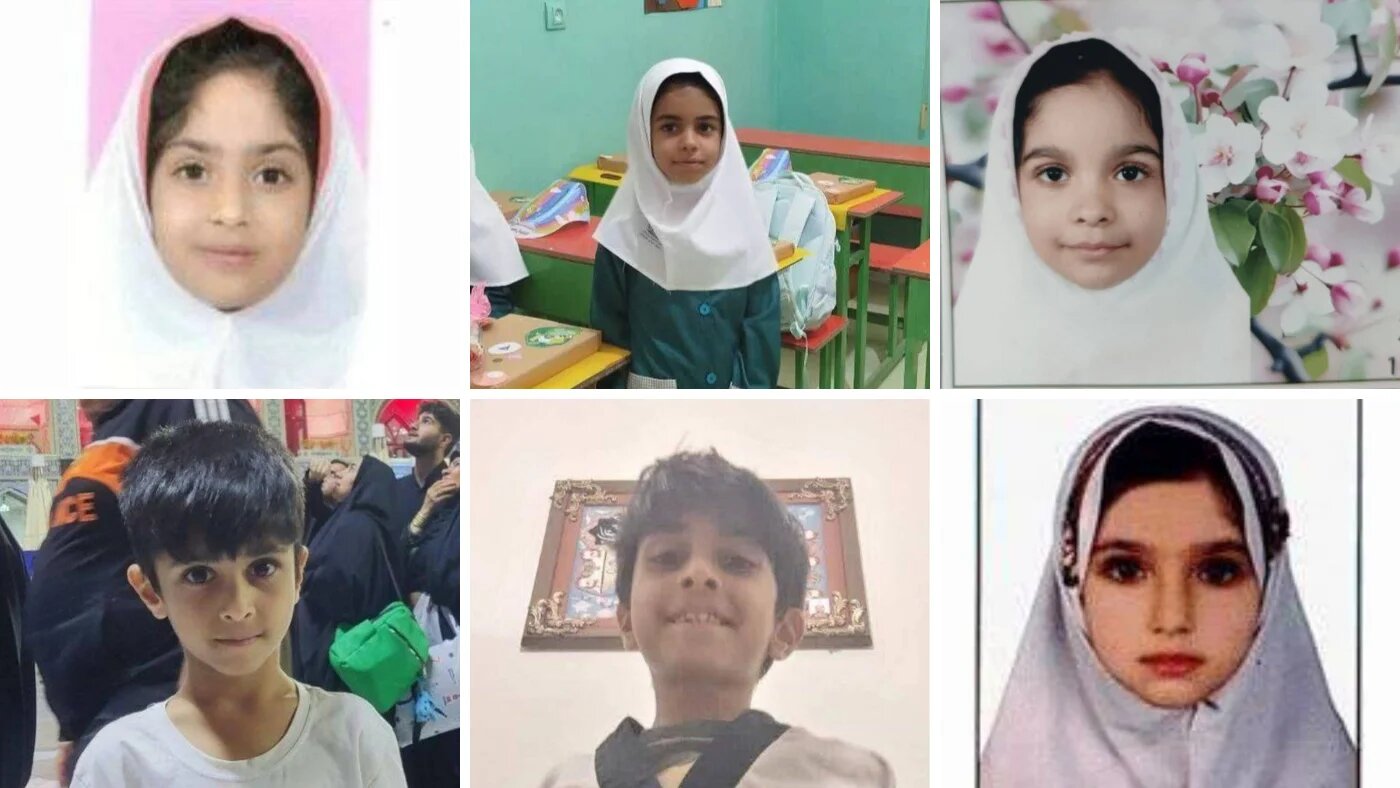 A collage of some of the children killed in the strike on a school in Minab (Iranian media)