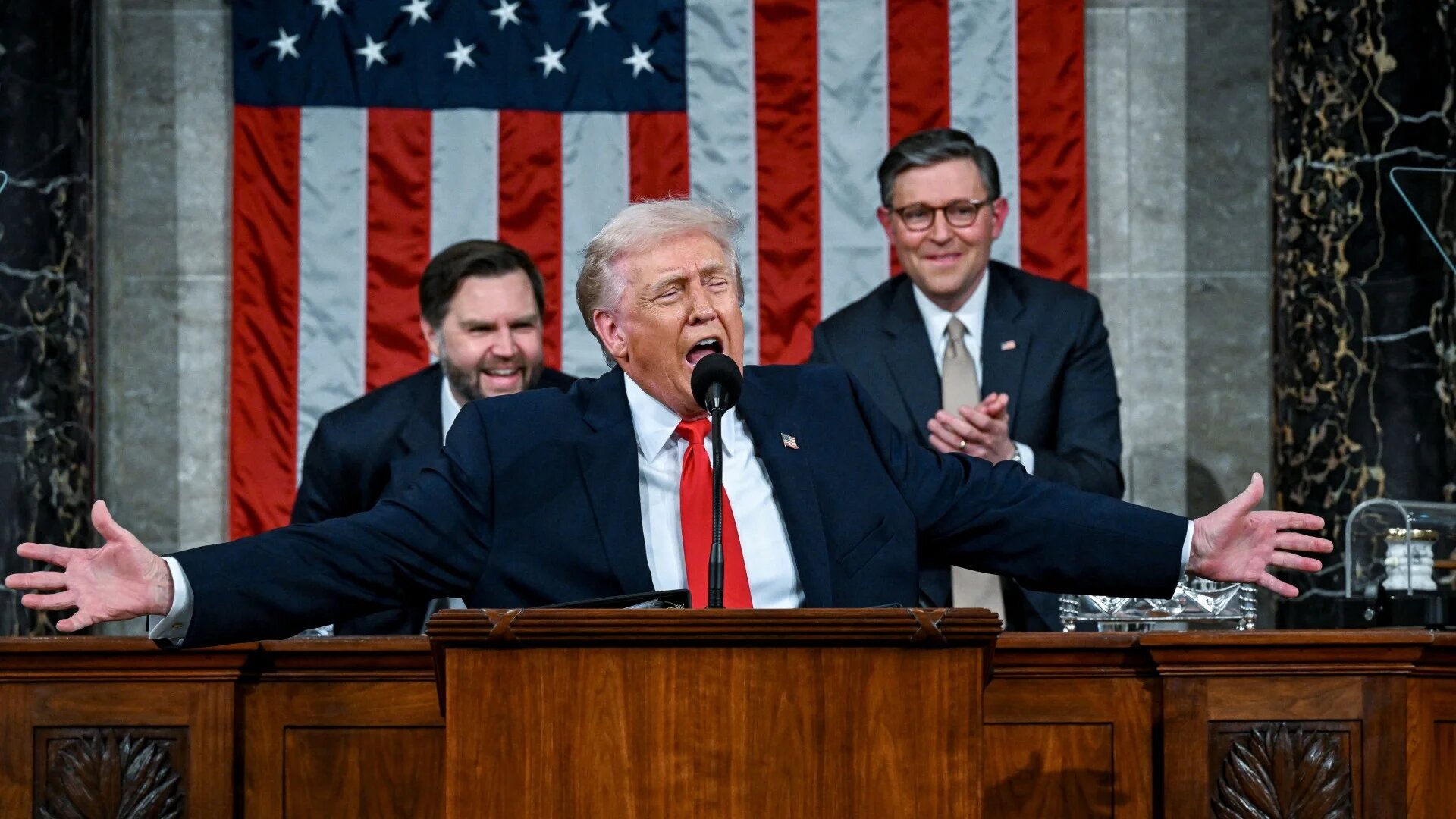 US President Donald Trump delivers the first State of the Union address of his second term to a joint session of Congress in the House Chamber of the United States Capitol in Washington, DC, on 24 February 2026 (AFP/Pool/Kenny Holston)