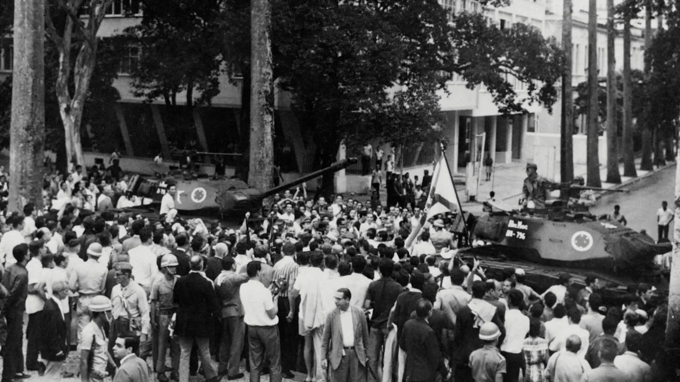 Tanks at the Guanabara Palace, Rio de Janeiro,  during the coup that unseated President Joao Goulart in April 1964 (AFP)