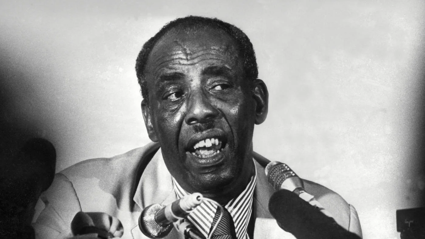 Mohamed Siad Barre, president of Somalia, at a press conference in November 1977 (AFP)